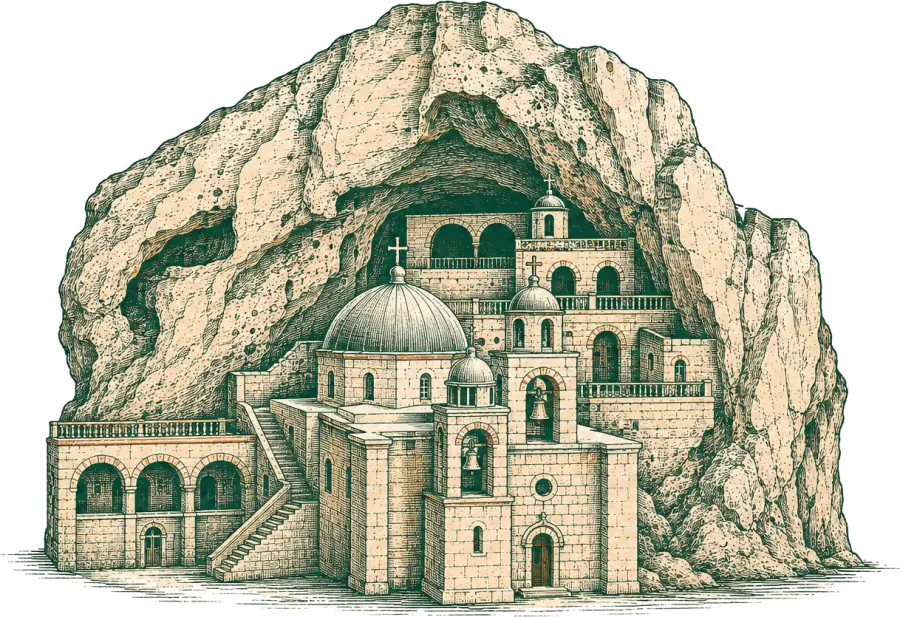 رسم توضيحي لبيوت معلولا على السفح