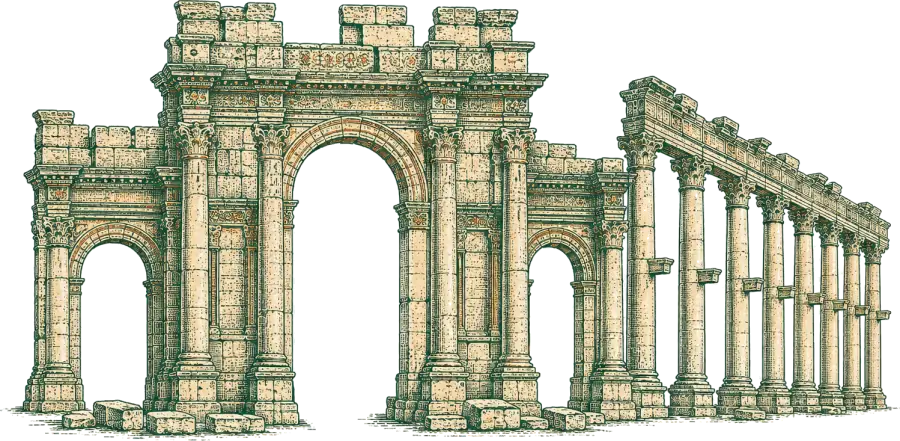 رسم توضيحي لقوس تدمر الأثري